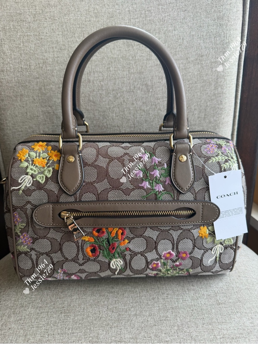NWT!COACH Rowan Satchel Bag In Signature Jacquard With Floral Embroidery(CDZ01) - Picture 2 of 16